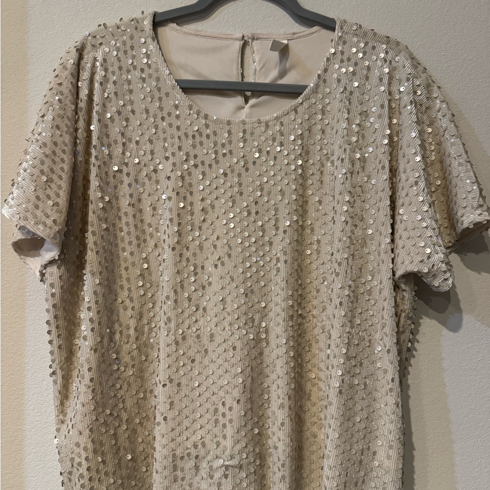 Wishlist Cream Sequin Short Sleeve Blouse